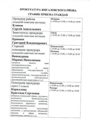 График приема граждан в прокуратуре Жигаловского района